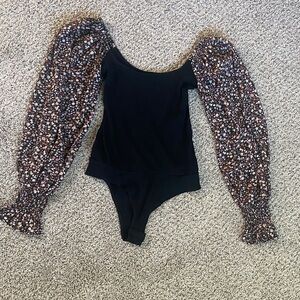 Black Bodysuit with floral Sleeves